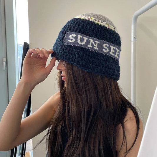 Handmade Letter Patch Design Warm Wool Hat