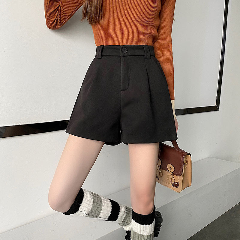 Black Wool High-waisted Slimming Plus-size New Korean-style Early