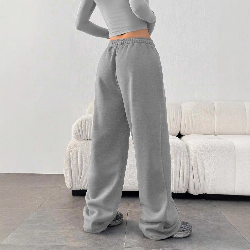 European And American-style Solid-color Waist-cinching Slimming Straight-leg Pants
