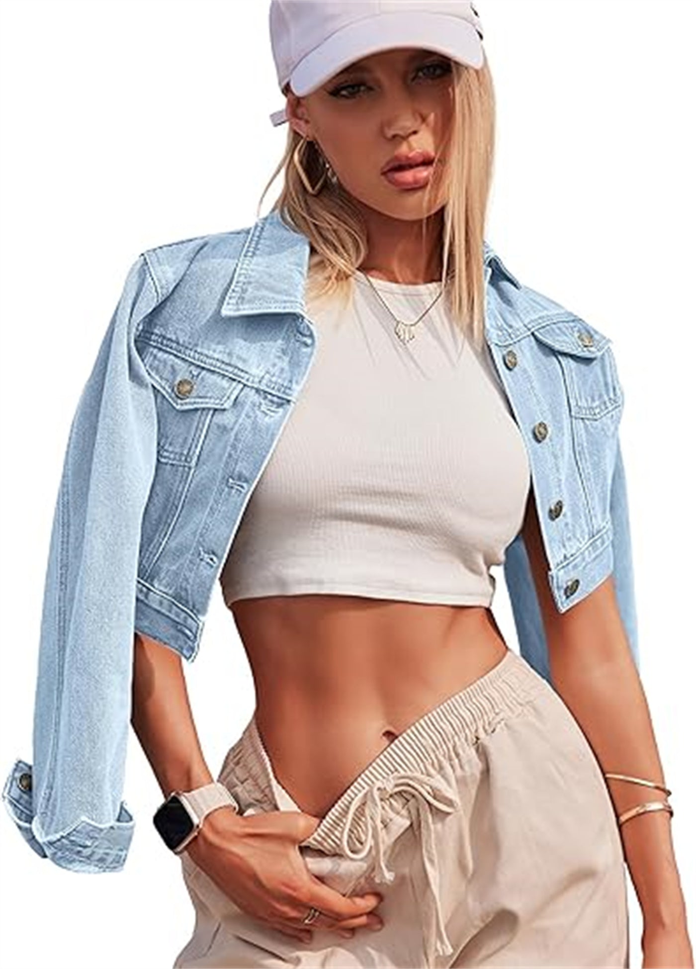 Button Long Sleeve Short Denim Jacket