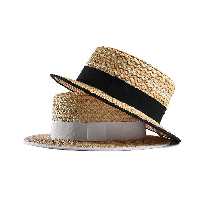 Natural Straw Flat Top Hat Ladies Beach Holiday Hat