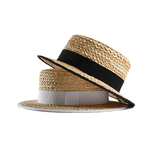 Natural Straw Flat Top Hat Ladies Beach Holiday Hat