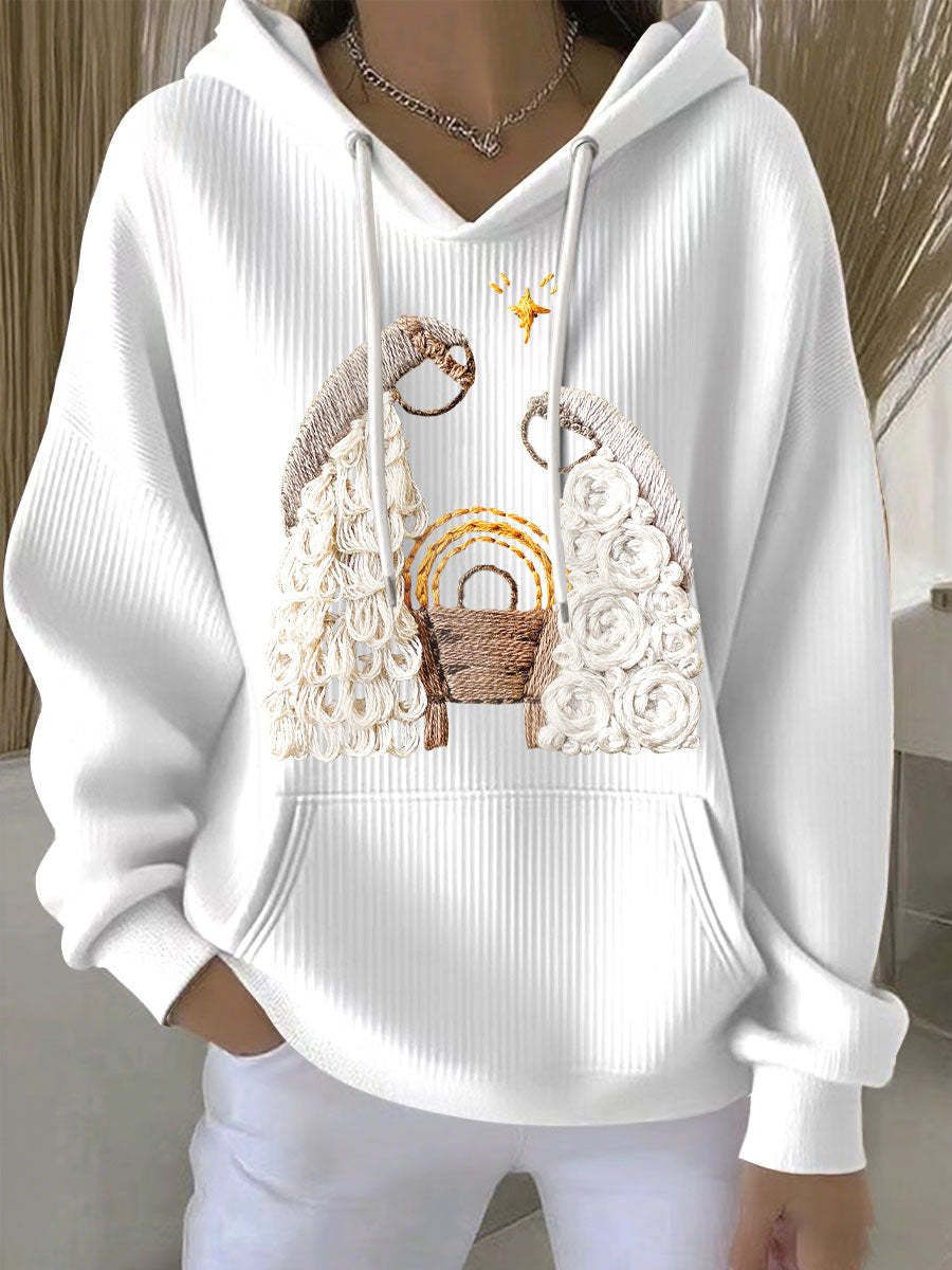 Kvinders afslappede løse mode-waffle-sweatshirt med rund hals