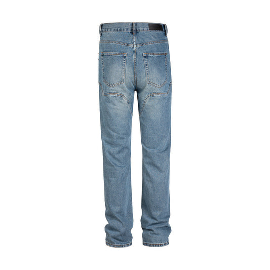 Make Straight Slim Jeans With Washed Old Blue Stitching