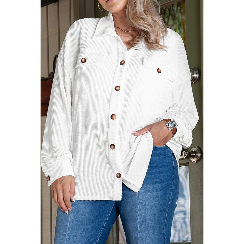 Plus Size Solid Color Loose Casual Texture Long Sleeve Jacket