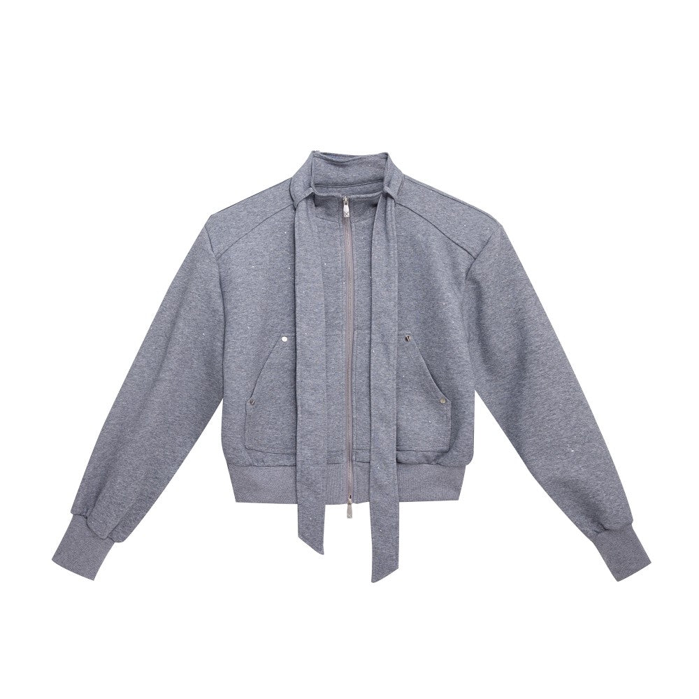 Stand Collar Sweater Suit Tie Stitching Jacket