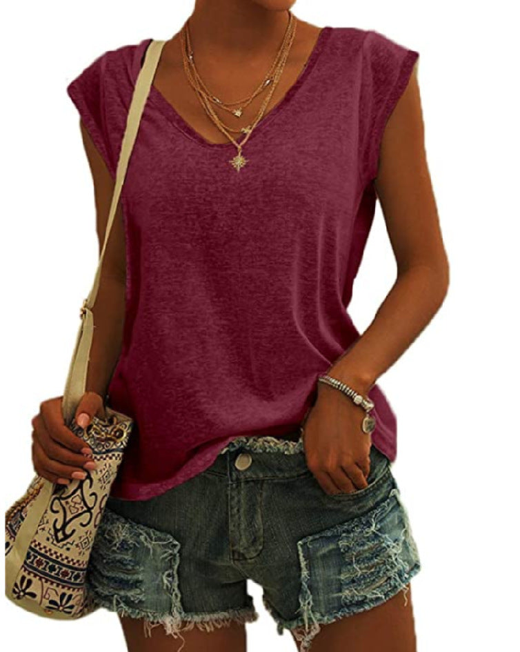 European And American Women's Simple V-neck Loose T-shirt