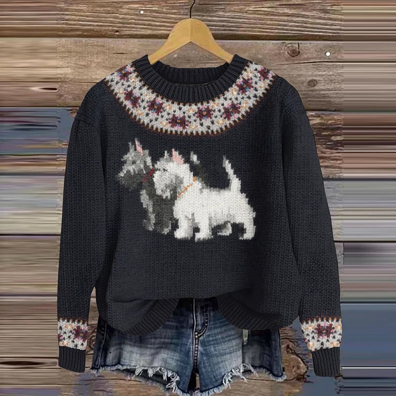 Sweatshirt-top med print, rund hals og lange ærmer til kvinder
