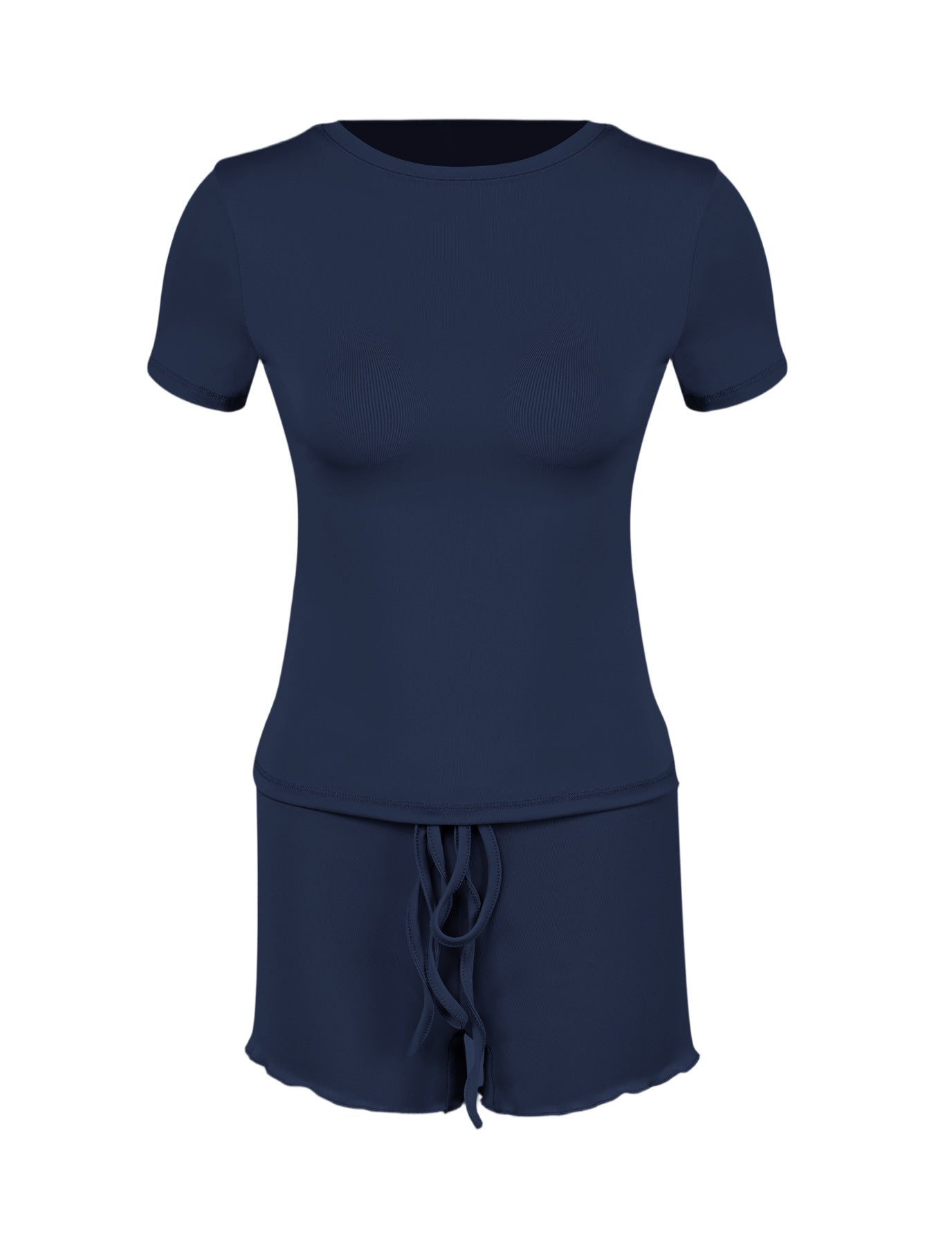 Womens Stylish Form-fitting Short-sleeve Set With A Crew Neck