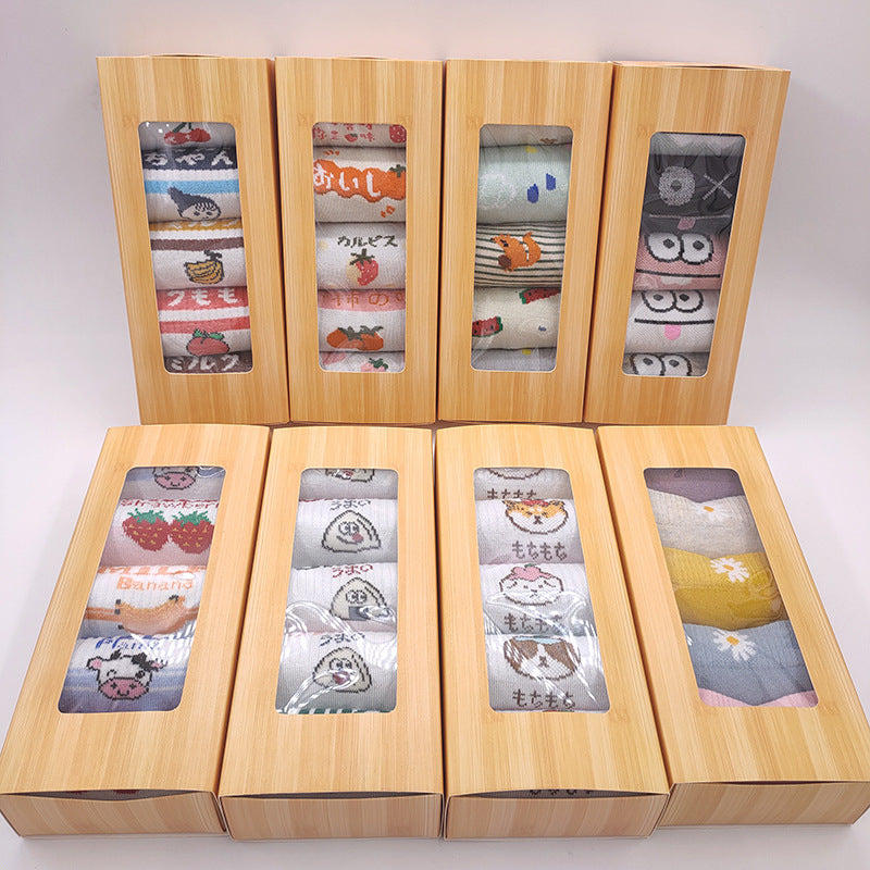Of Gift Box Socks Women's Polyester Cotton Mid-calf Socks   5 Pairs