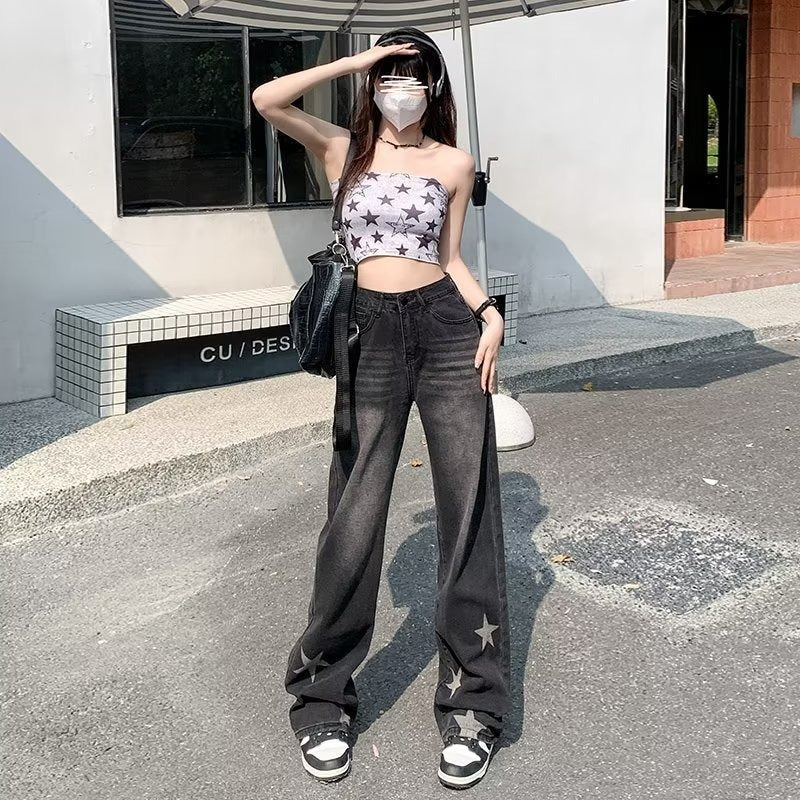 Women's XINGX Printed Wide Leg Loose Straight Jeans