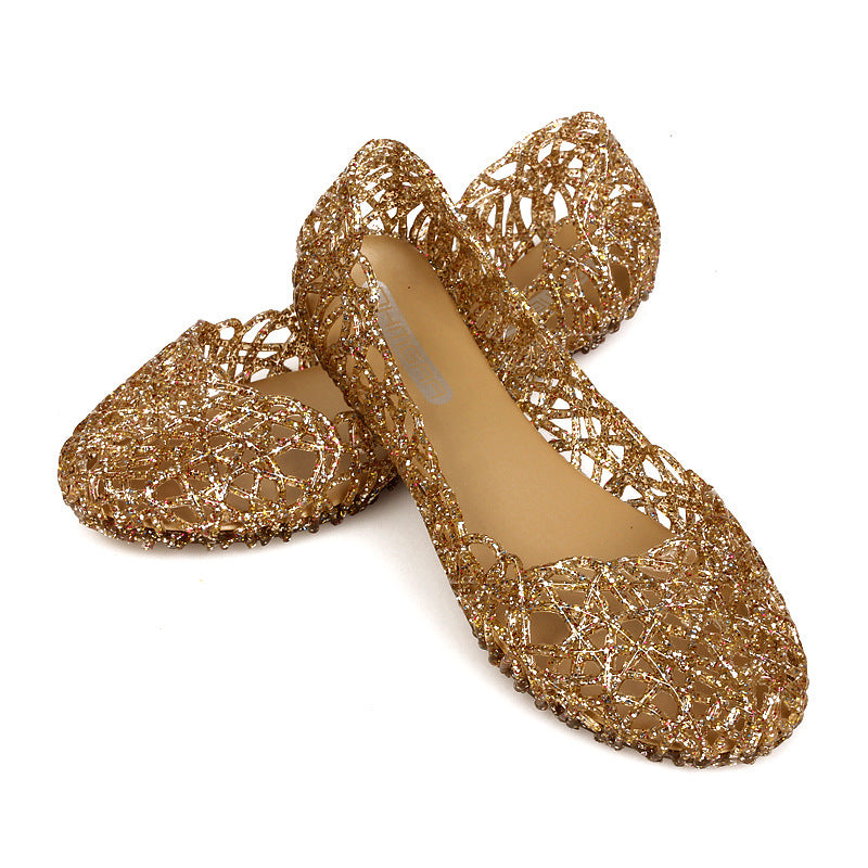 Women's Hollow Round Toe Flat Heel Plastic Beach Breathable Sandals