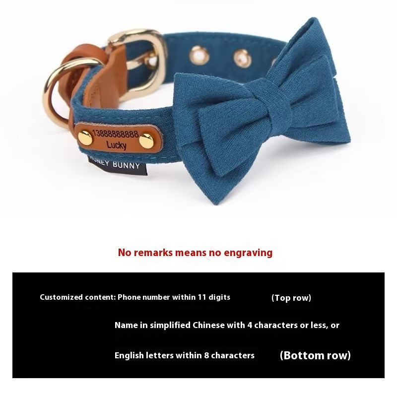 Dog Lettering Leather Bowknot Collar Hand Holding Rope