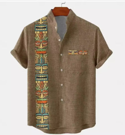 Men's Versatile Casual Loose Button Printed Shirt