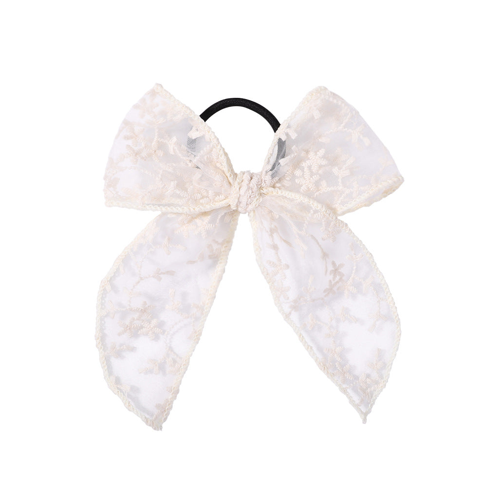 Embroidered Printed Bowknot Hair Ring Simple Lace Rubber Band Hair Rope Floral Dovetail Accessories