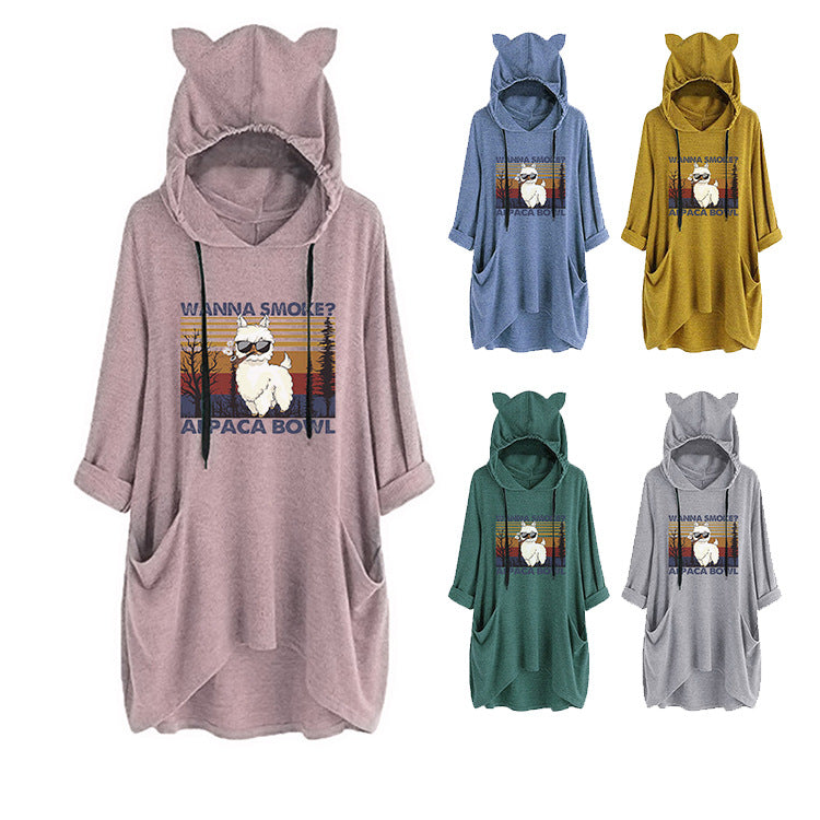 Half Sleeve Cat Ears WANNA SMOKE Cute Sweatshirt