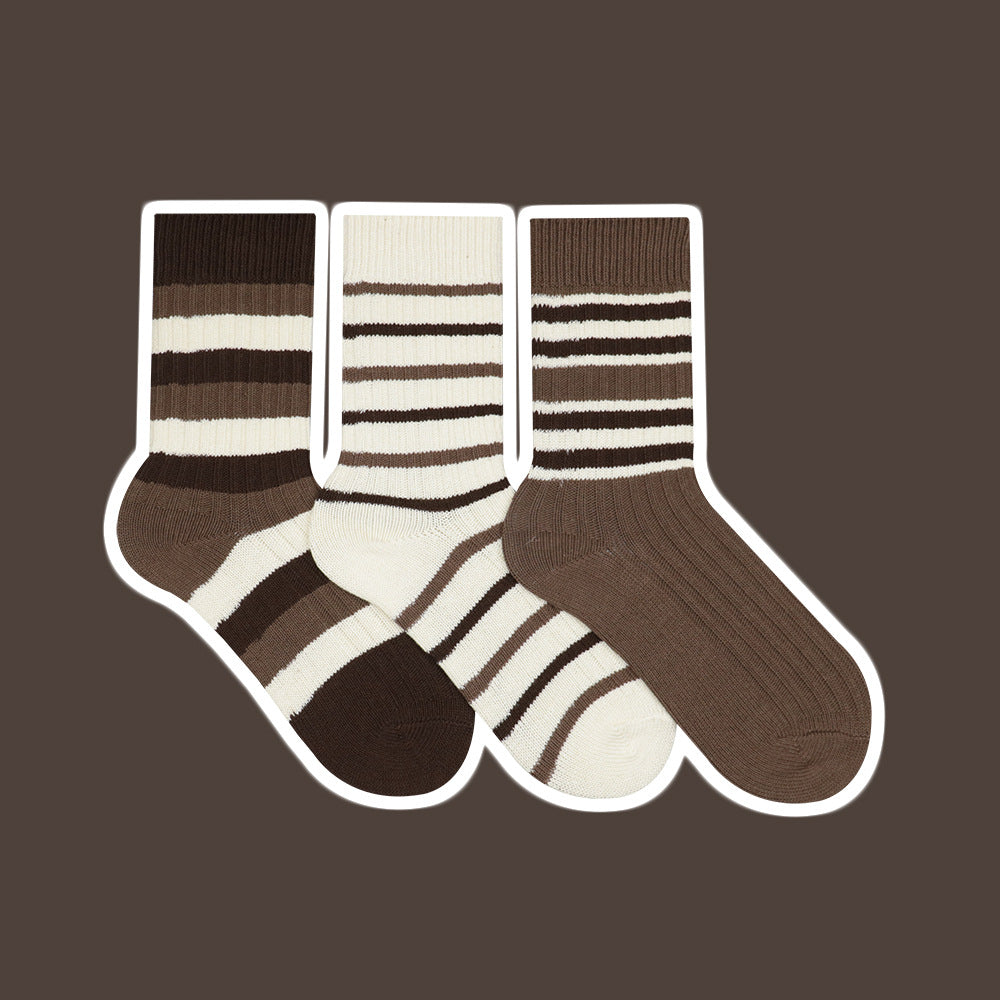 Women's Maillard Style Autumn And Winter Milk Tea Brown Series Striped Socks