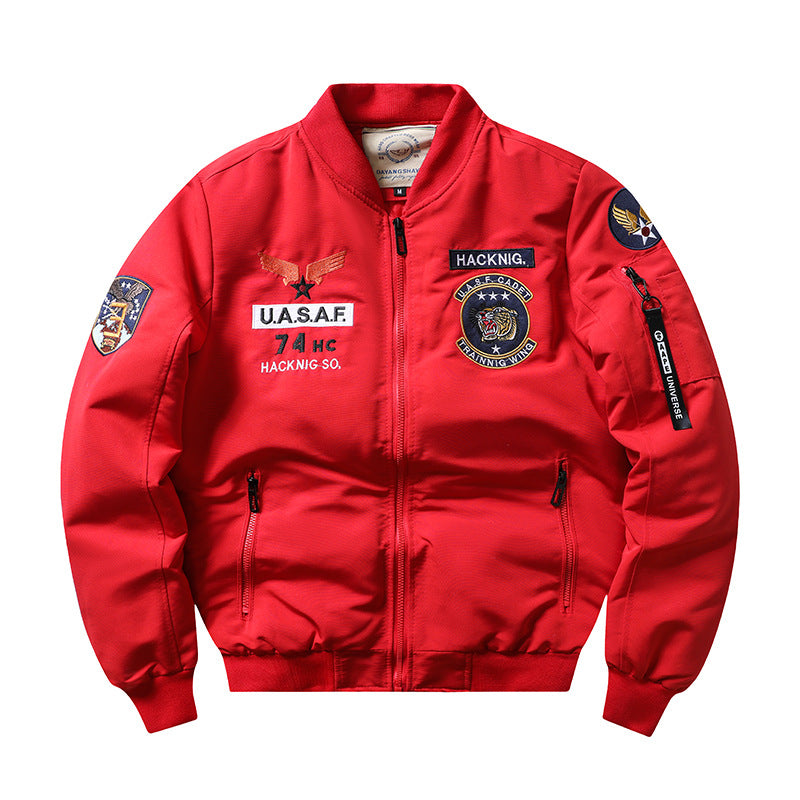 Slim-Fit Stand Collar Harley Motorcycle Men's Retro Embroidery Cotton-padded Coat Coat