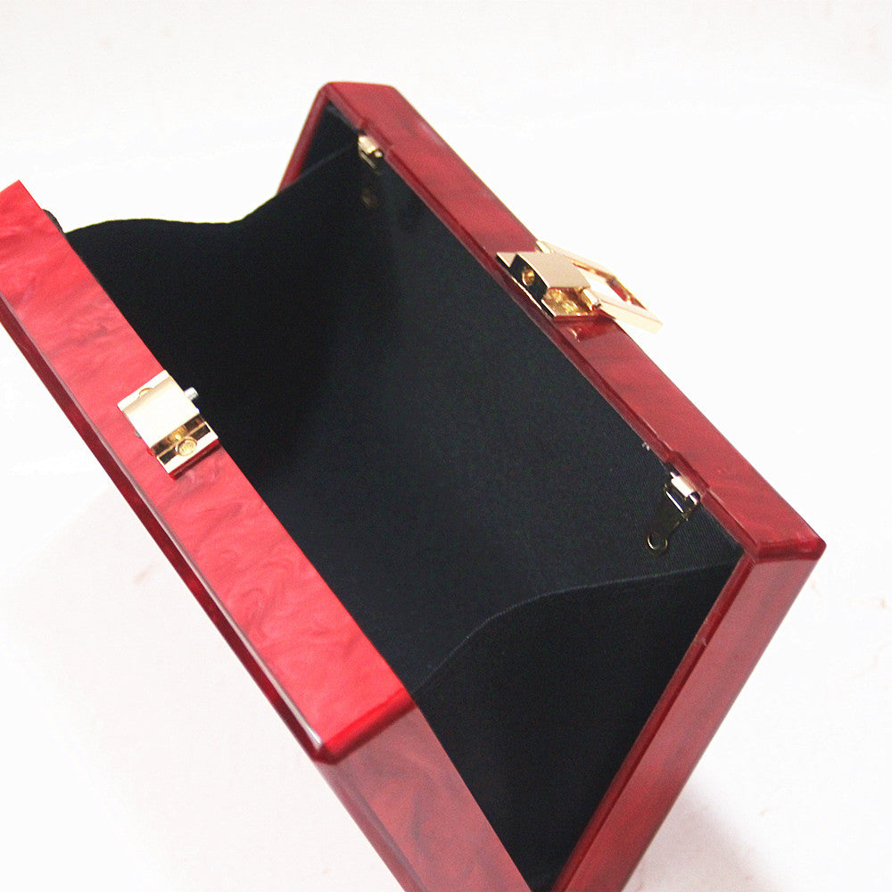 Ny stil pung Én skulder messenger taske Mode dame rød perlemor akryl taske banket clutch