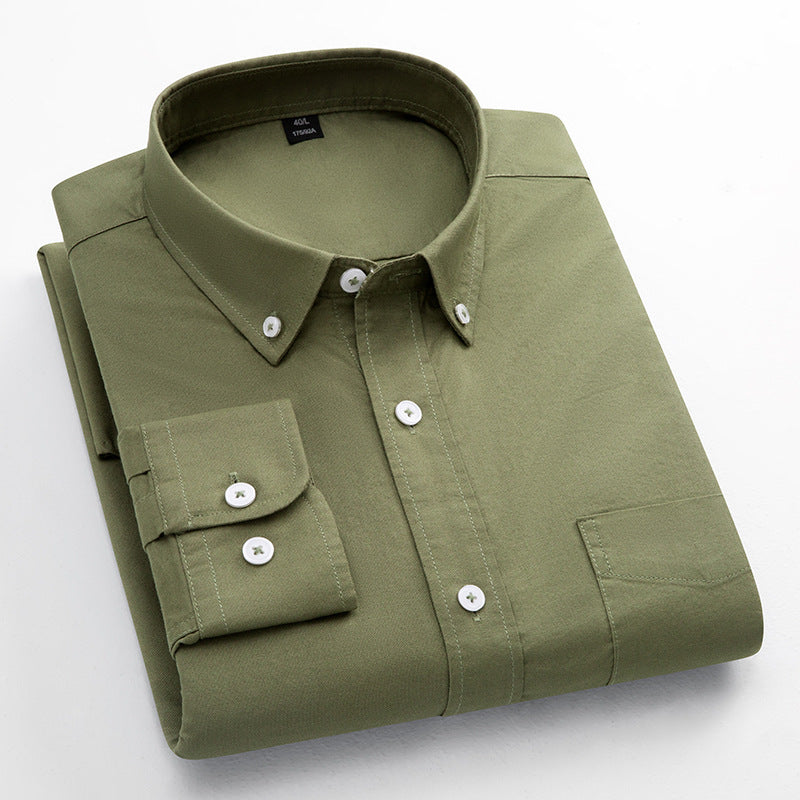 Mens Pure Cotton Solid-Color Breathable Oxford Shirt
