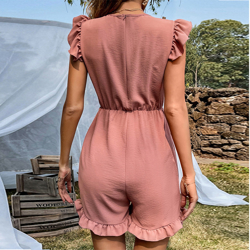 European And American INS Temperament Waist Round Neck Slim Casual Straight Bodysuit