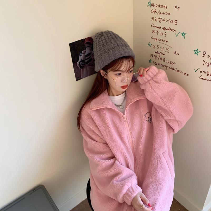 Women's Loose Stand Collar Lamb Wool Coat