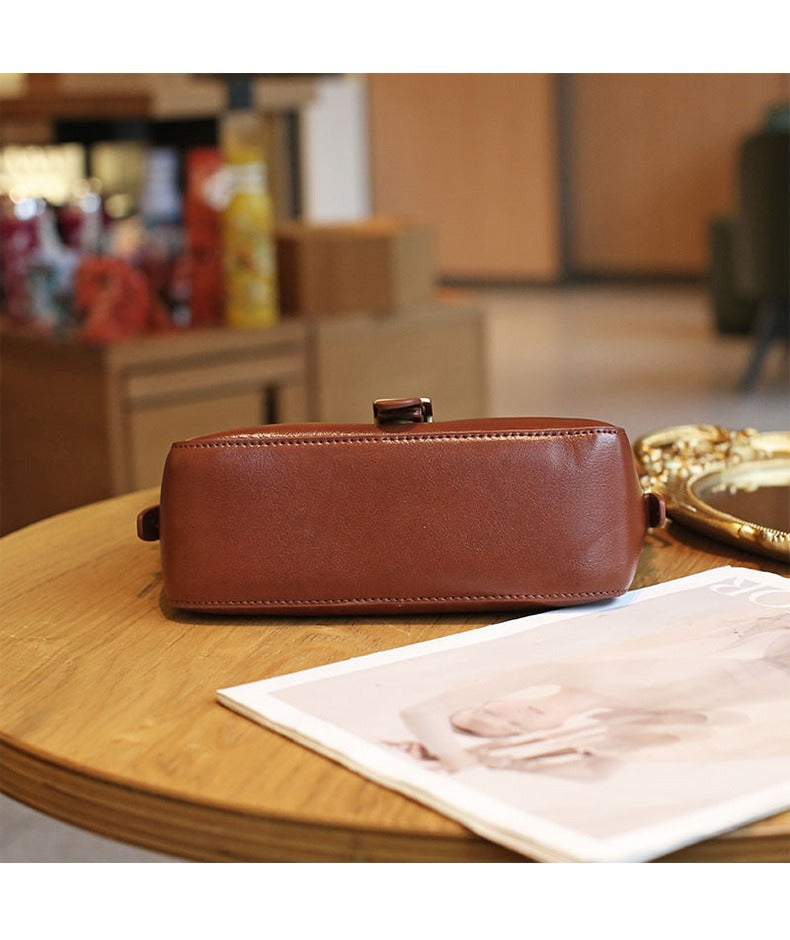 Retro Easy Matching Casual Crossbody Top Layer Vegetable Tanning Leather Shoulder Small Square Bag