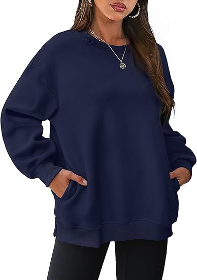 Rundhalset pullover til kvinder – Oversized løs sweatshirt i velour med lange ærmer