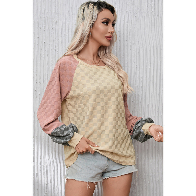 Loose Chessboard Plaid Texture Sweater For Women