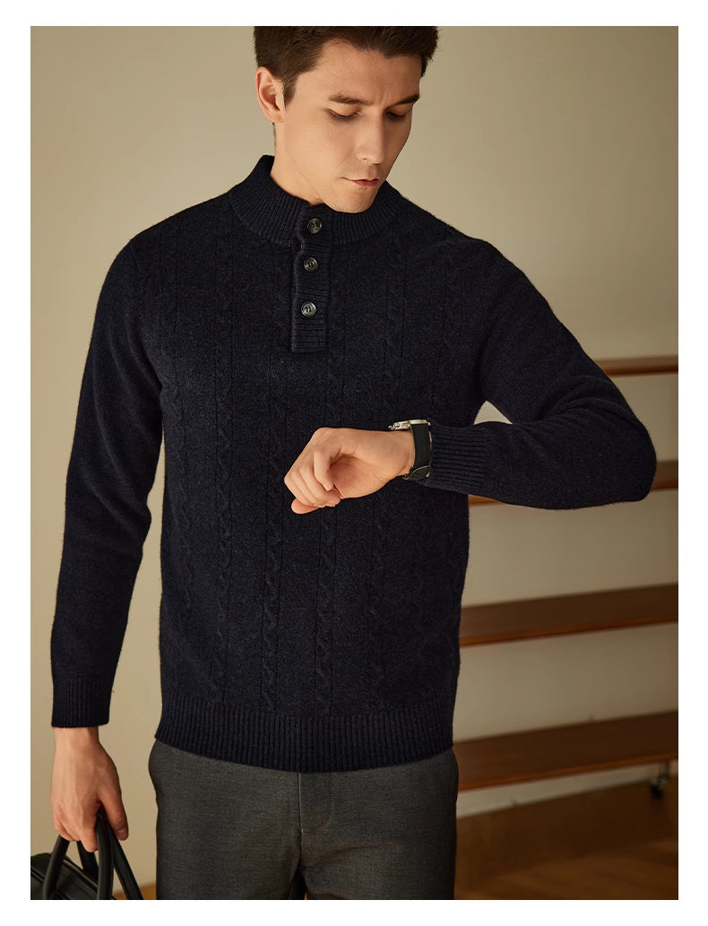 Herre Halvhøj Krave Knap Striktrøje 24 Efterår Og Vinter Ny Tyk Sweater
