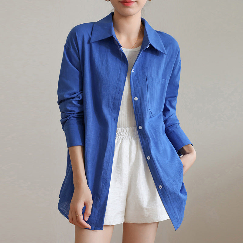 Sunscreen Cardigan Summer Thin Loose French-style Cotton-Linen White Shirt