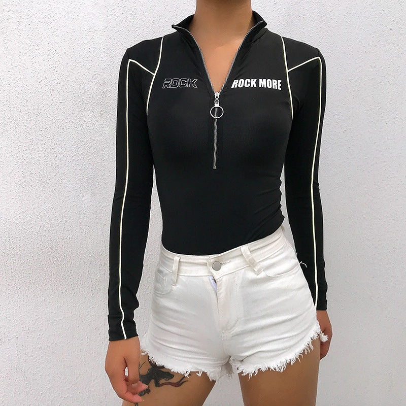 Rockmore Reflective Line Bodysuit Women Moto & Biker Turtleneck Jumpsuit