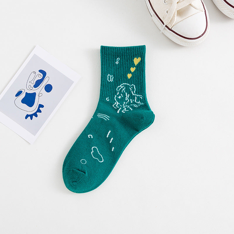 Women's Medium Length Cartoon Jacquard Socks