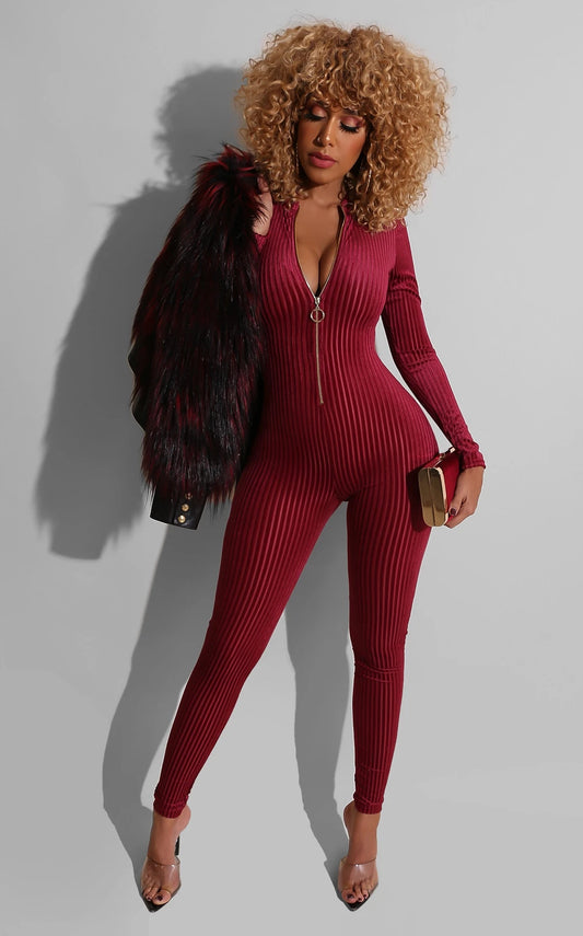 Women's Fashion Long Sleeved Solid Color Jumpsuit
