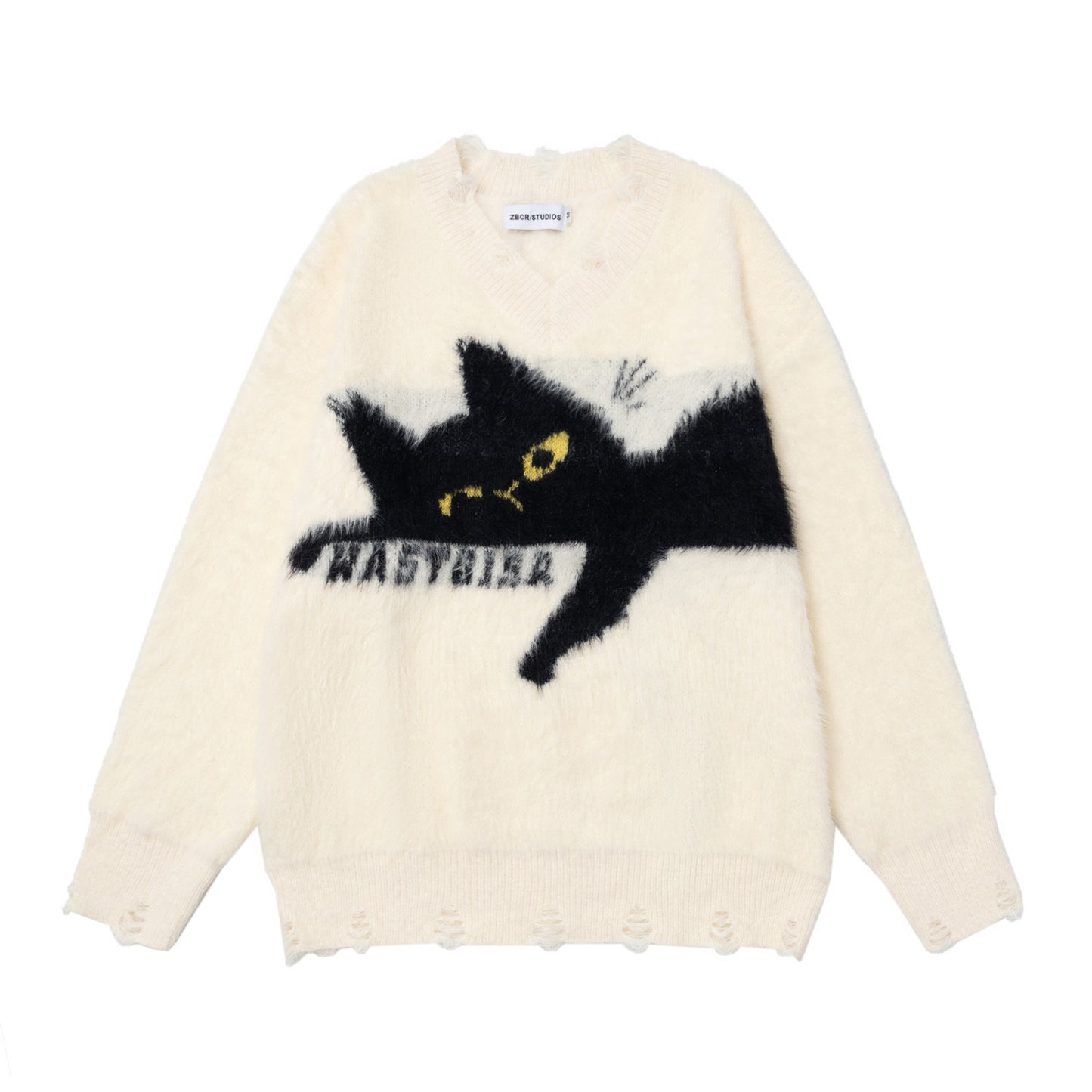 Retro Soft Glutinous Round Neck Set Idle Style Cat Loose Sweater Sweater