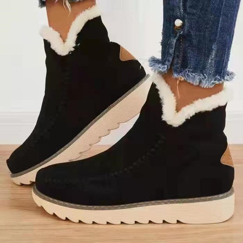 Thick Bottom Pure Color Warm Keeping Suede Snow Boots Women's Retro Cotton Boots