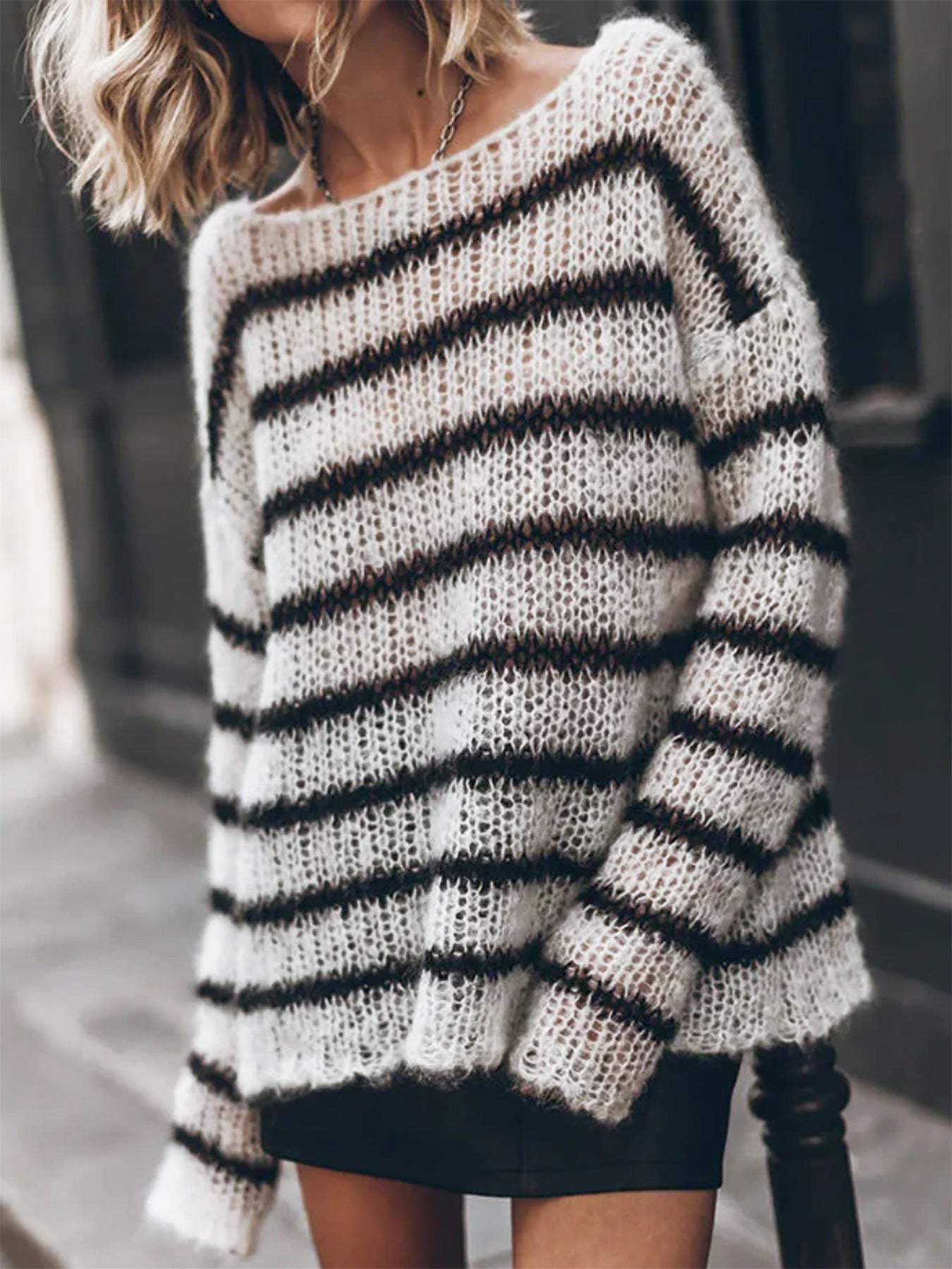 Sweater Women's Round Neck Long Sleeve Striped Blouse Casual Spring And Summer