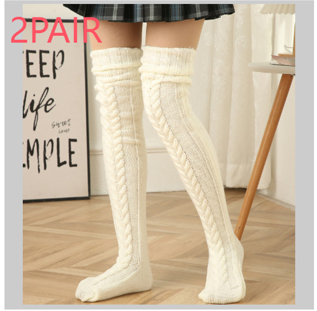 Women's Solid Color Over-the-knee Wool Foot Warmer Stockings