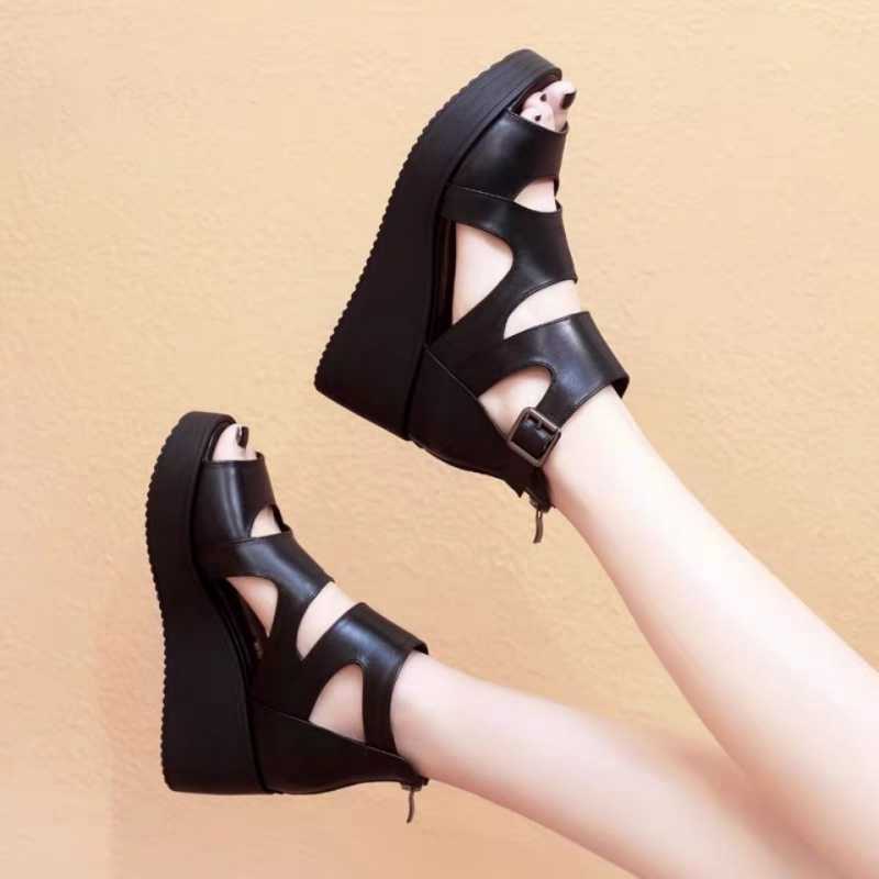 Sandals, Lightweight Seasonal Shoes, One-word Buckle And Platform Platform Wedge Shoes