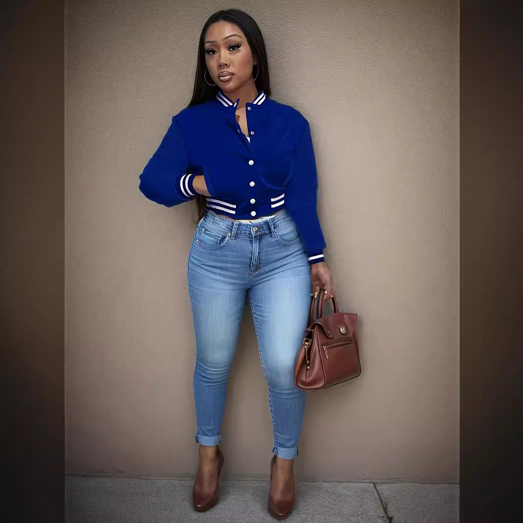 Women's Single-breasted Baseball Uniform Sports Coat Jacket Top