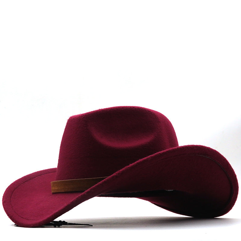 Casual Retro Belt Autumn And Winter Men's And Women's Woolen Western Cowboy Hat
