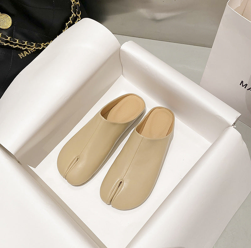 Outer Wear Split Toe Sheepskin Closed Toe Half Slippers
