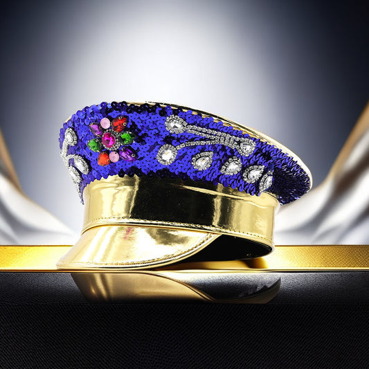 Leather Rhinestone All-match Diamond Crown Navy Hat
