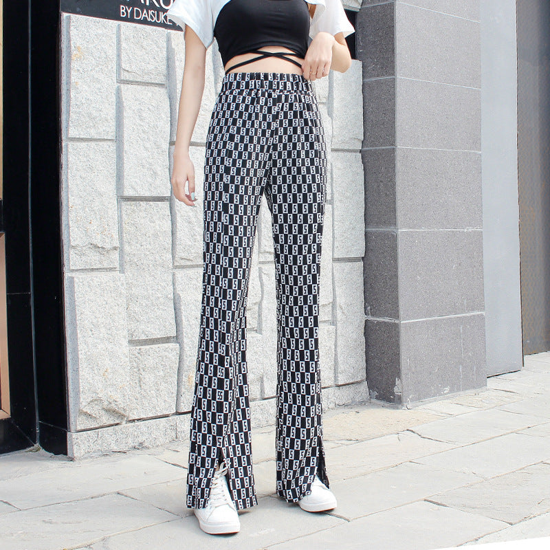 Designed High Waisted Printed Letters With Slits