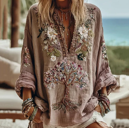 Women's Tribal Tree Of Life Floral Art Casual Shirt