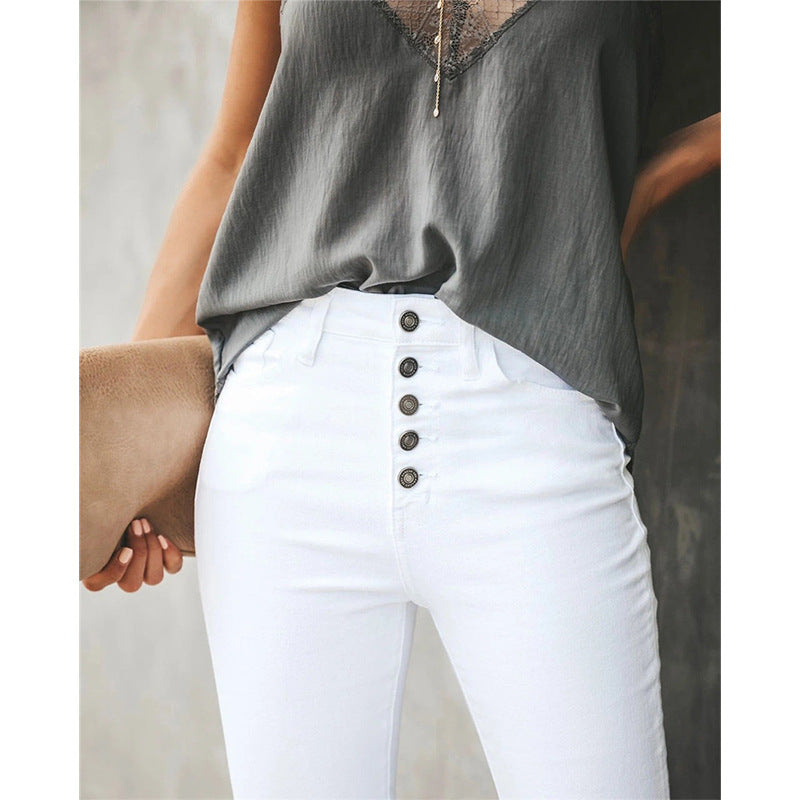 Fashion Casual Women's Solid Color Breasted Trousers