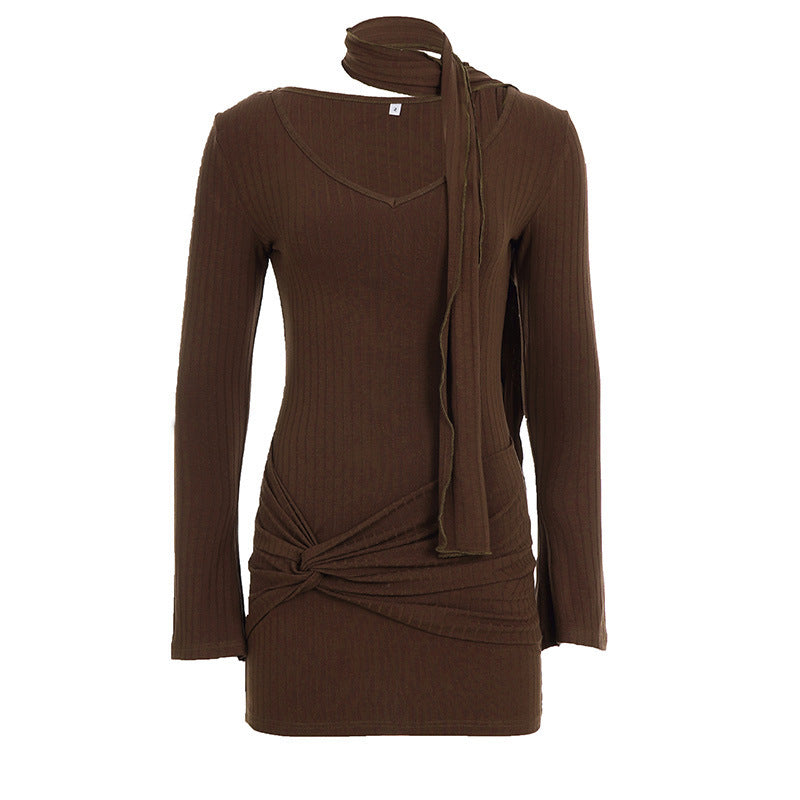 Knitted V-neck Sexy Sheath Dress For Women