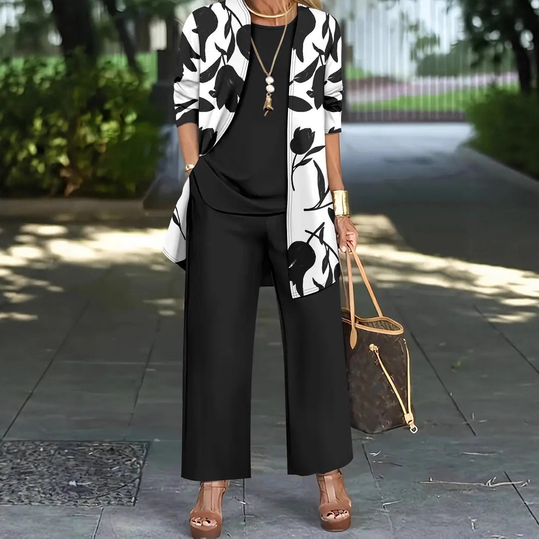 Casual 3D Printed 3-Piece Set Top Vest And Pants