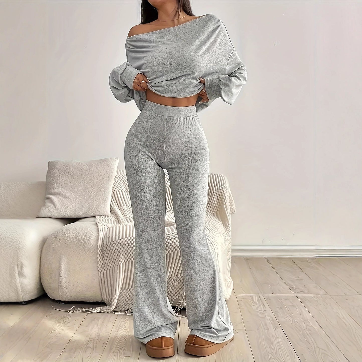 Slanted Shoulder Sporty Casual Fashion Two-piece Design