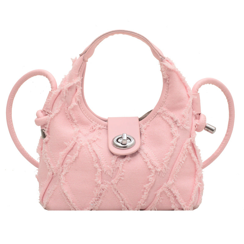 Women's Denim One Shoulder Cross Body Crescent Bag New Trend Tassel